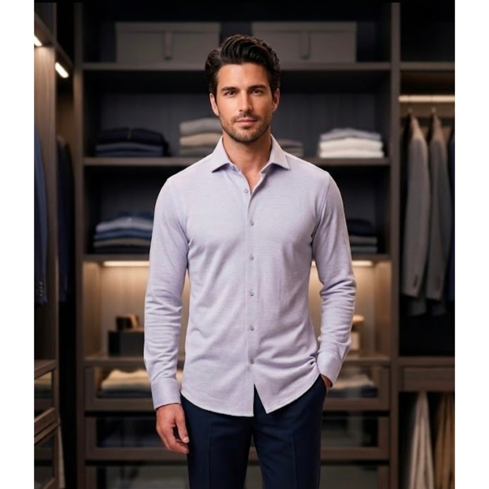 Marc Asher New York Mens Light Blue Textured Pique Button Down Shirt Size Medium